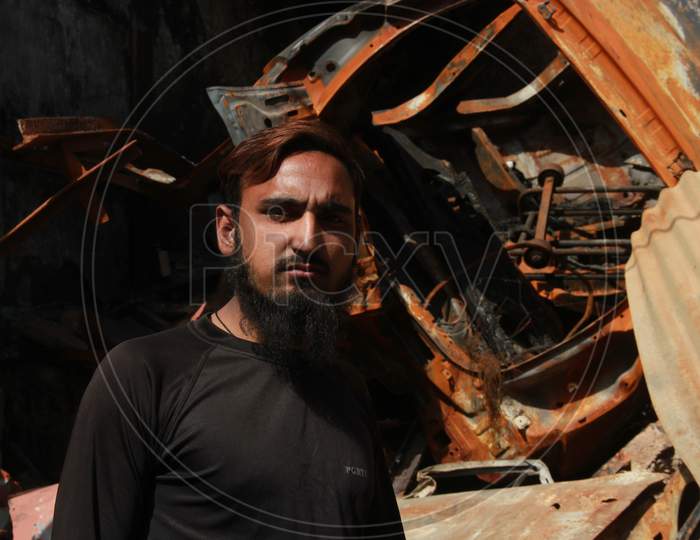 A Muslim Man Standing At a Burnt Shop After Riots in Gokulpuri Tyre Market