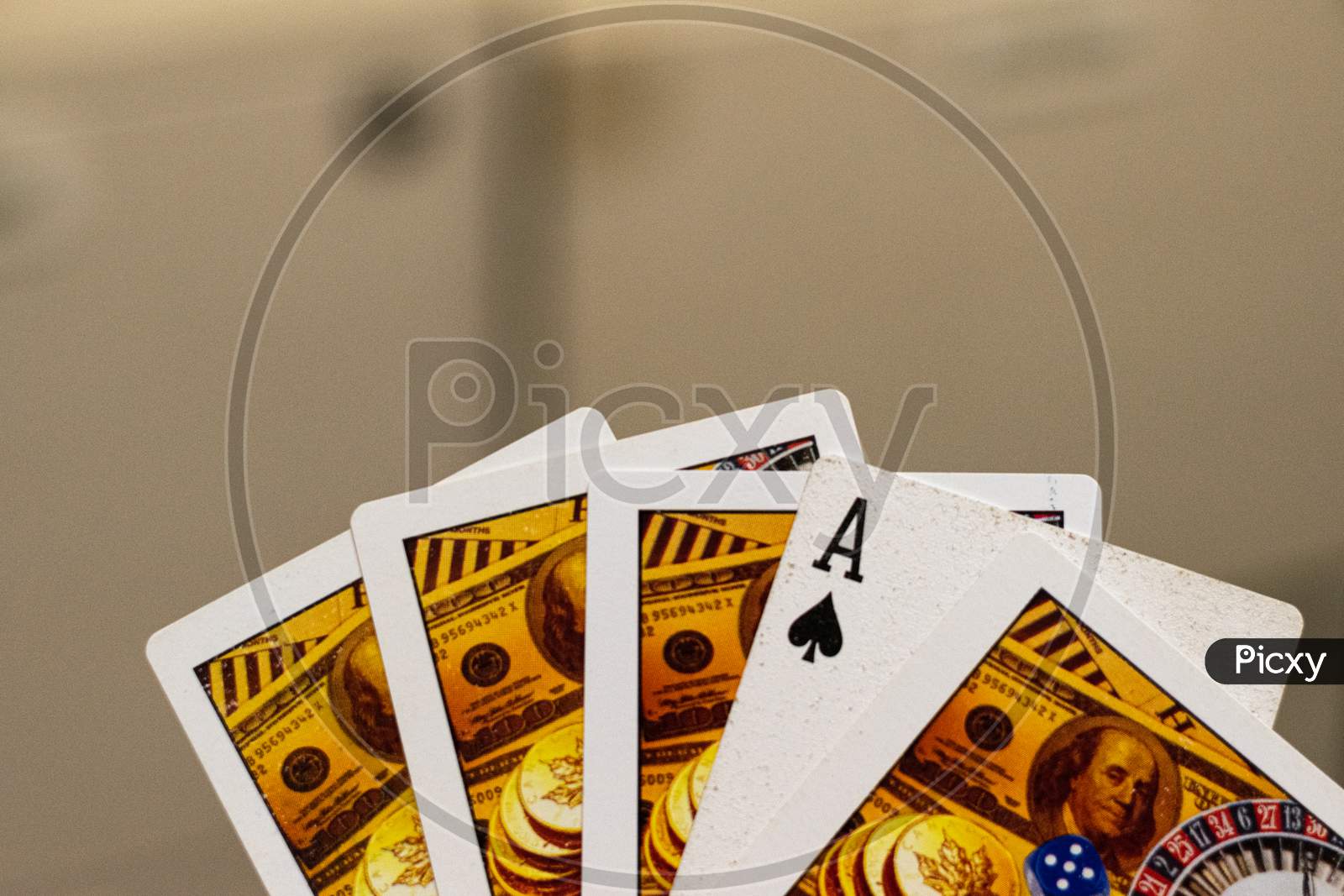 Ace of spades placed among the other playing cards