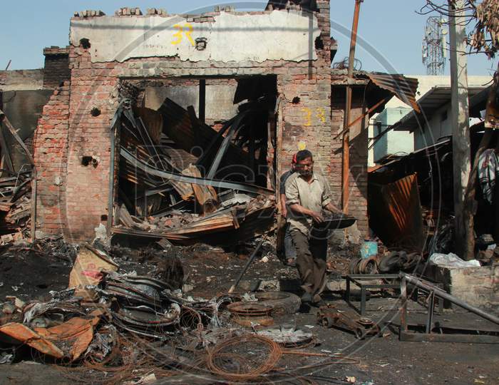 Renovation of  Burnt Shops  At  Gokulpuri Tyre Market After Mob Set Them On Fire  During Violence Against Citizenship Amend Law in North East Delhi
