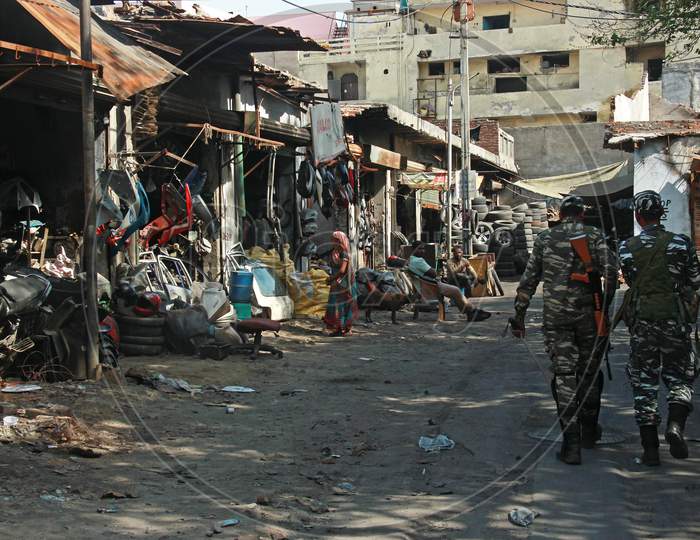 BSF Army Jawans Patrolling on Streets of Gokulpuri Tyre Market After Riots