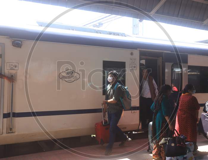 passengers Wearing N95 Security Masks During Train Journeys Due To Corona Virus Or COVID 19 Outbreak In India