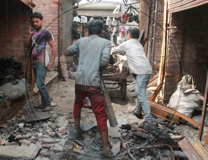 Burnt Shops  At  Gokulpuri Tyre Market After Mob Set Them On Fire  During Violence Against Citizenship Amendment Law in North East Delhi