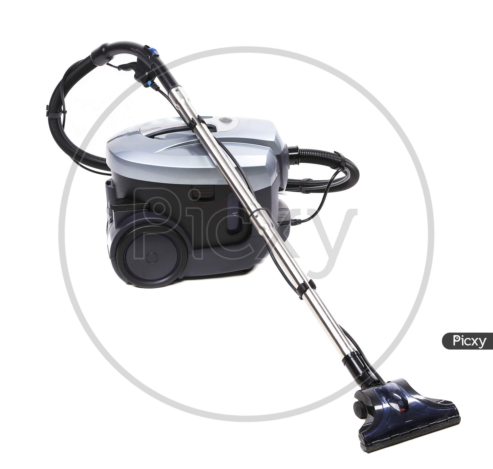 Modern Silver Vacuum Cleaner. Isolated On A White Background.