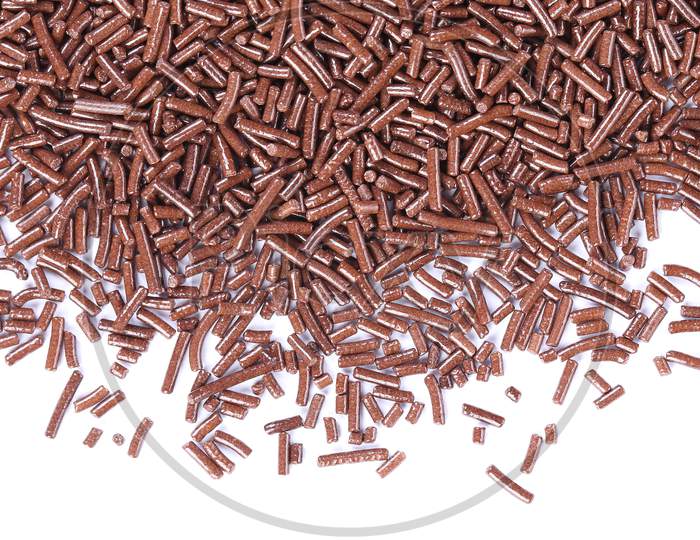 Close Up Of Chocolate Sprinkles. Horisontal. Whole Background.