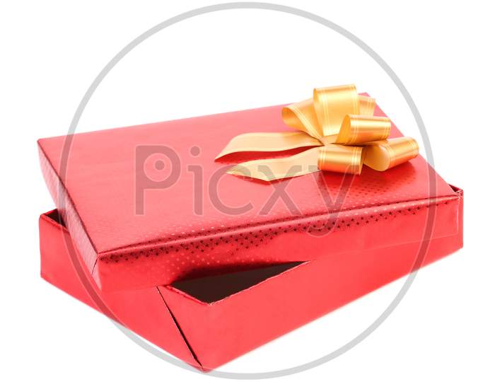 Opened Gift Box With Ribbon. Isolated On A White Background.