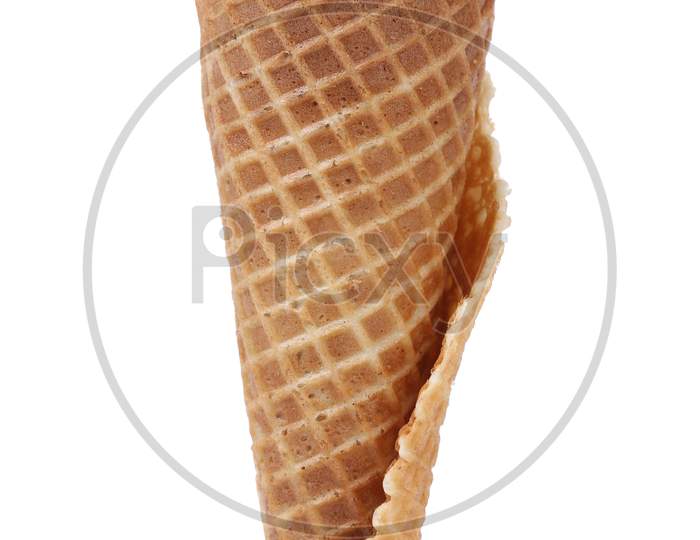 Wafer Cup For Ice-Cream. Vertical. Isolated On A White Background.