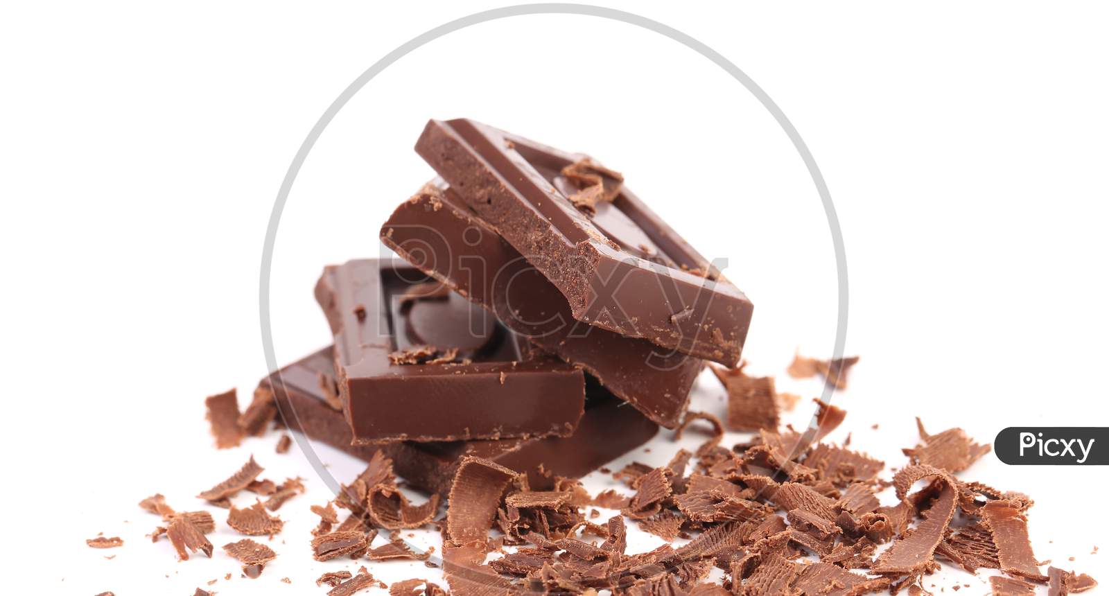 Chocolate Bars And Shaving. Isolated On A White Background.