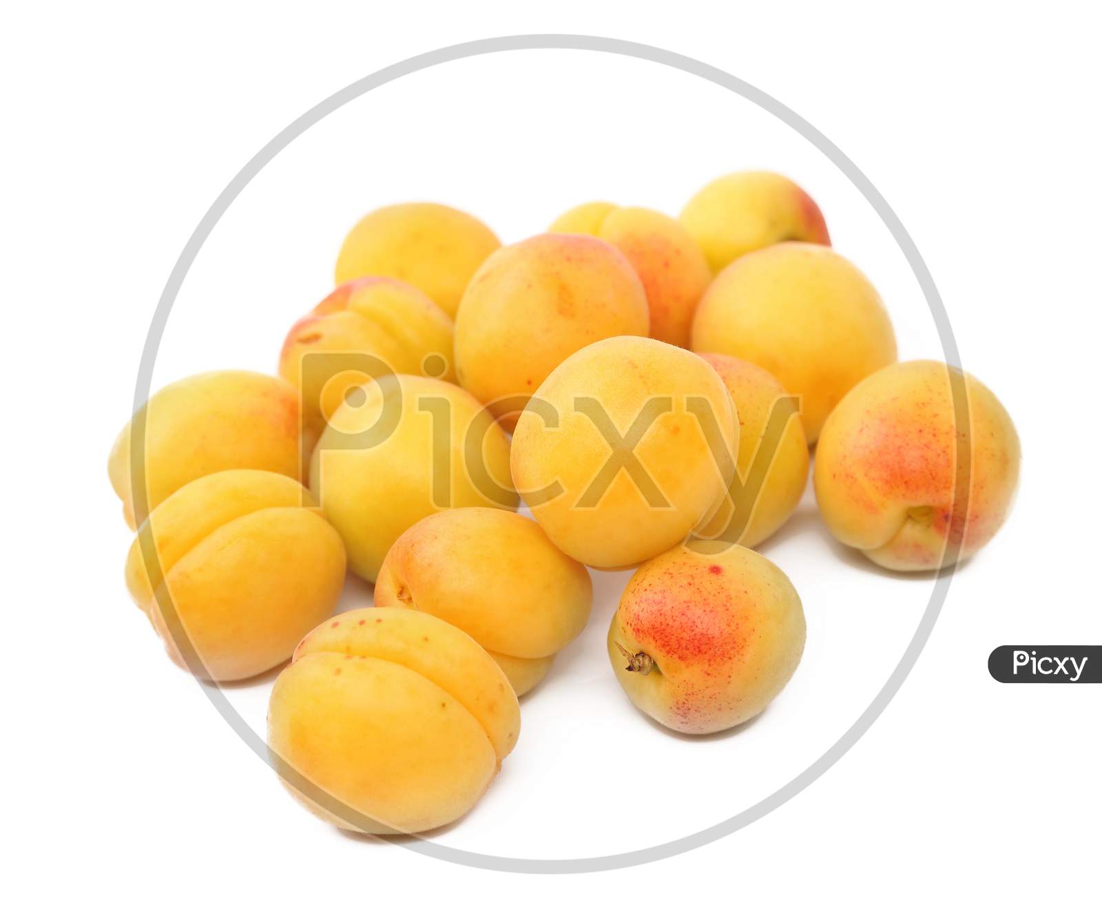 Bunch Of Ripe Apricots. Isolated On A White Background.