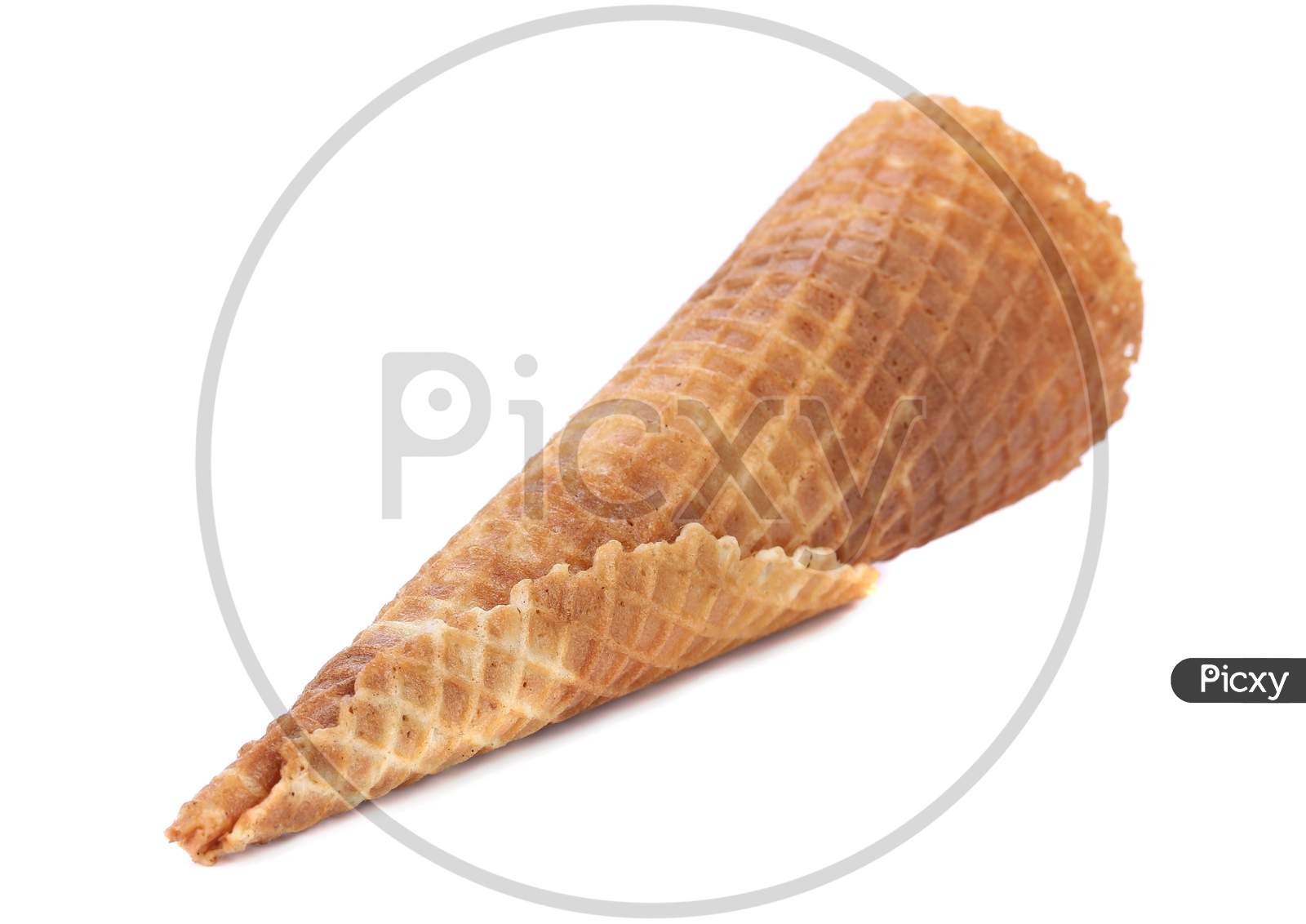 Wafer Cup For Ice-Cream. Isolated On A White Background.