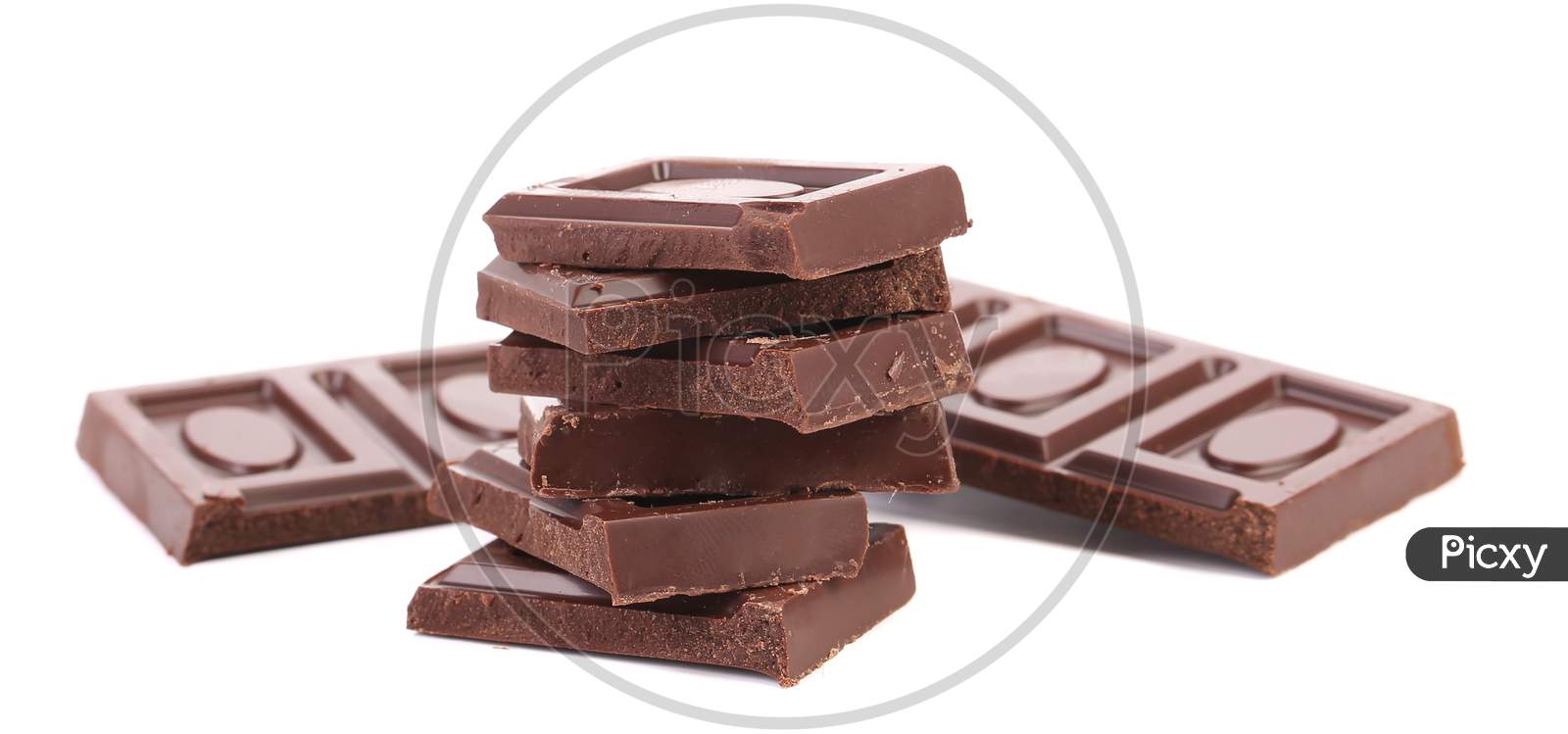 Stack Of Chocolate Bars Broken. Isolated On A White Background.