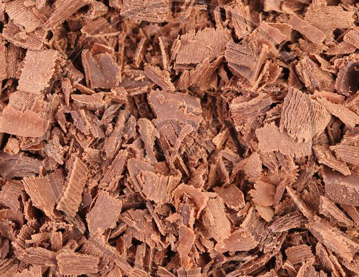 Chocolate Shavings Texture. Close Up. Whole Background.