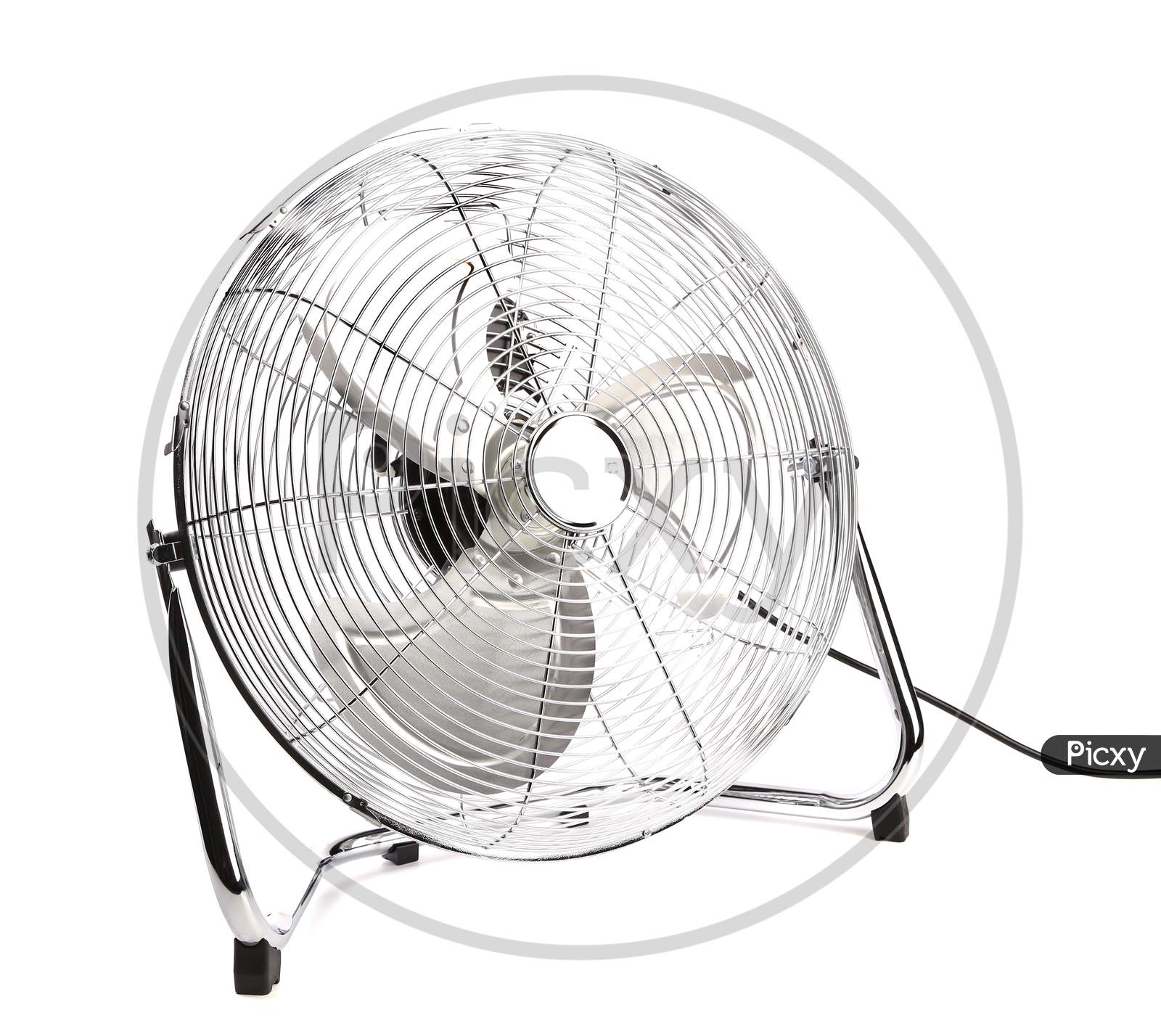 Front View Of Electric Fan. Isolated On A White Background.