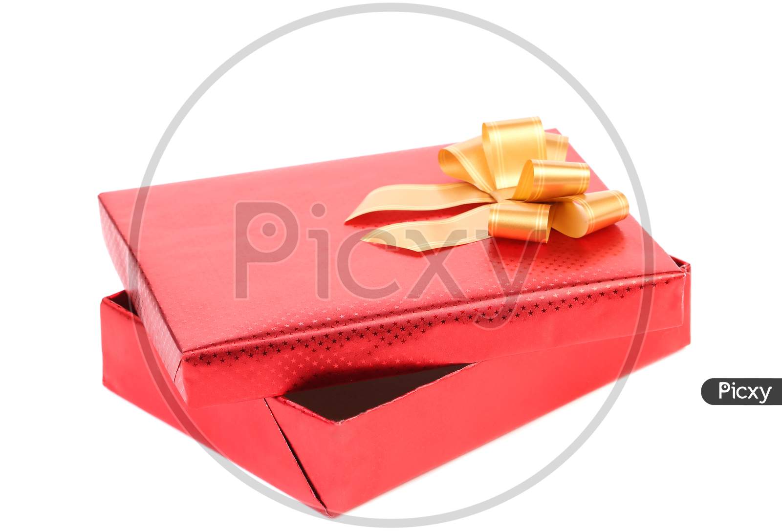 Opened Gift Box With Ribbon. Isolated On A White Background.