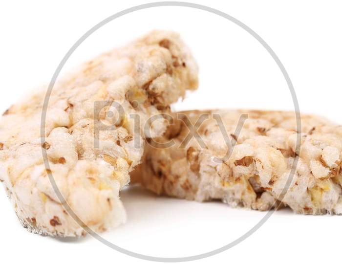 Close Up Of Puffed Rice Snack. Isolated On A White Background.
