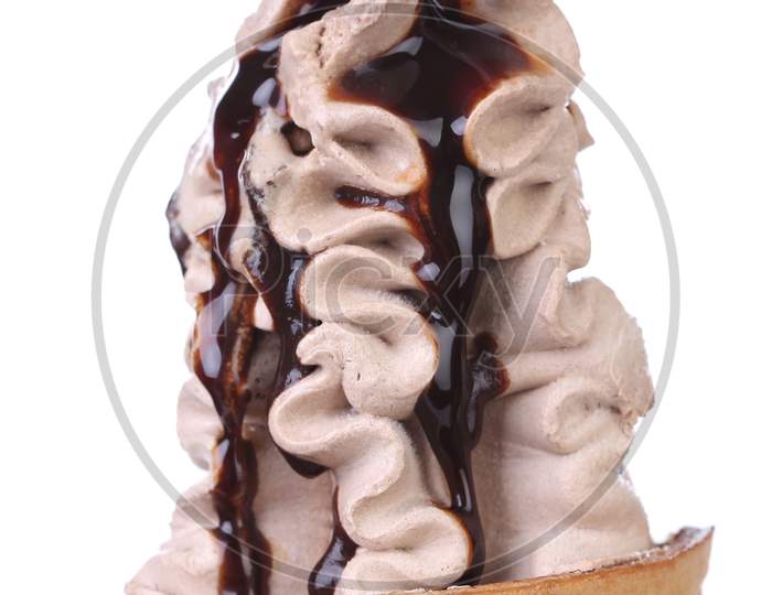 Chocolate Ice Creame With Streams. Isolated On A White Background.