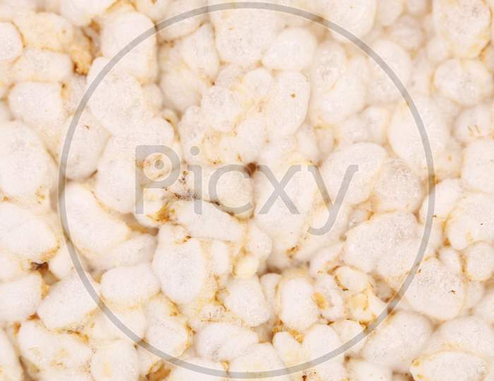 Close Up Of Puffed Rice Snack. Whole Background.