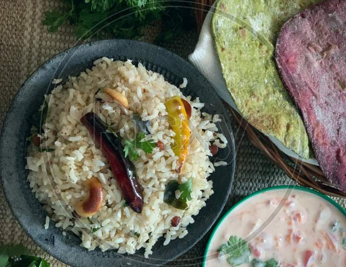 Coconut Rice and Vegetable Rotis