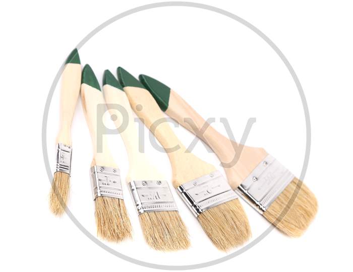 Many Different Painting Brushes. Isolated On A White Background.