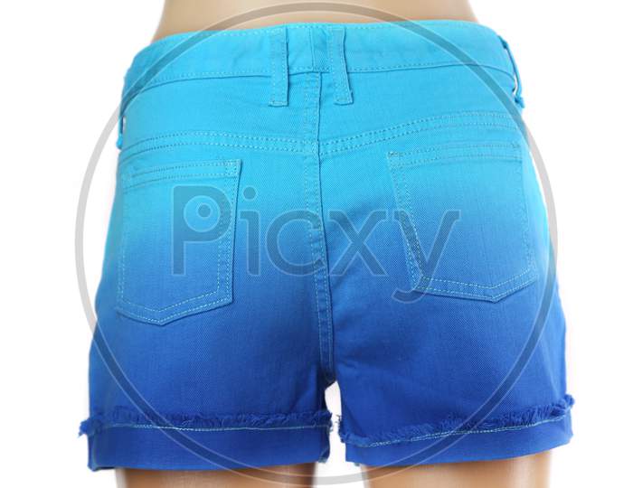 Blue Women Jeans Shorts. Isolated On A White Background.