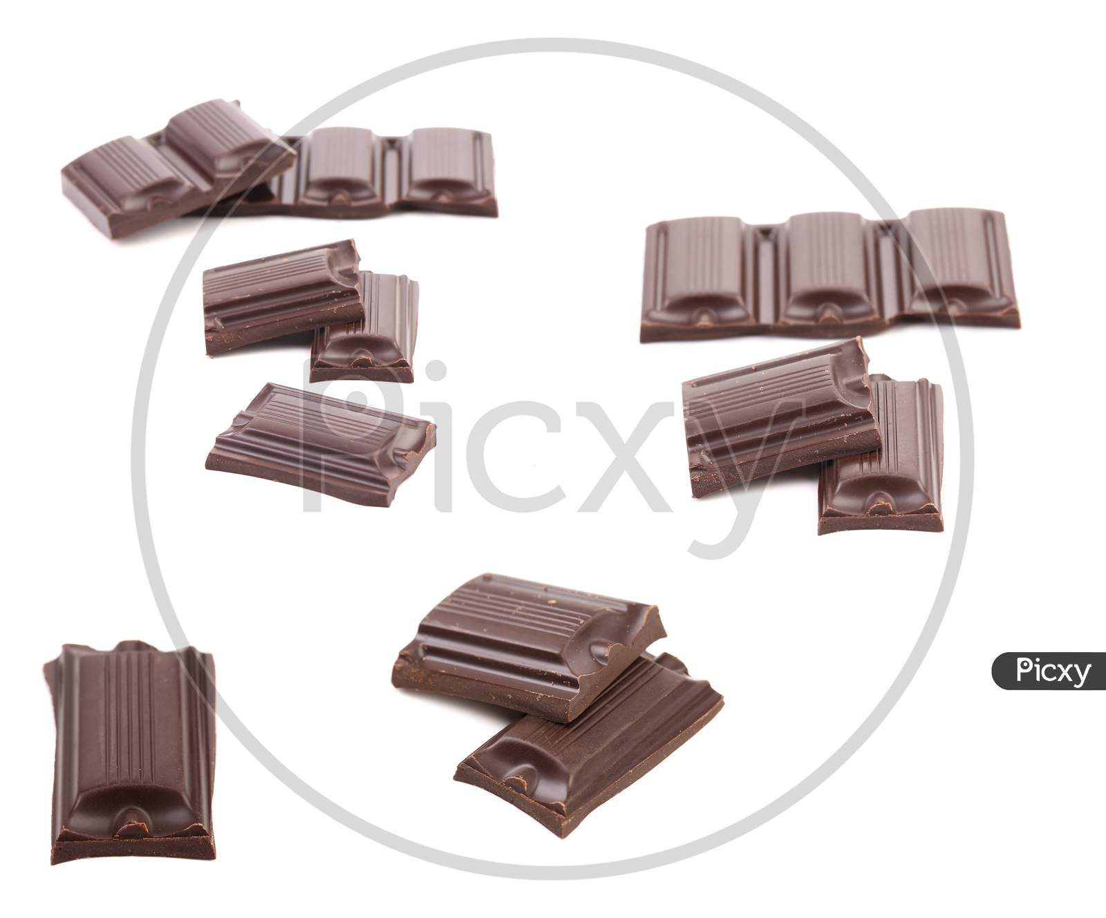 Collage Of Three Chocolate Bars. Isolated On A White Background.