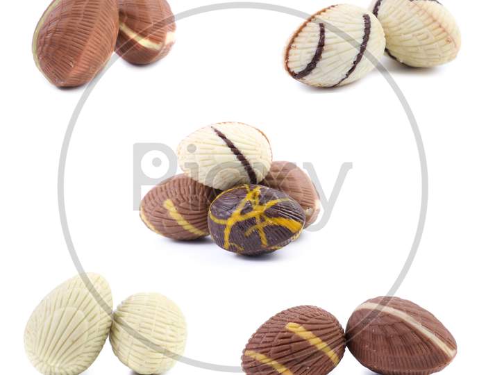 Colorful Chocolate Seashell. Isolated On A White Background.
