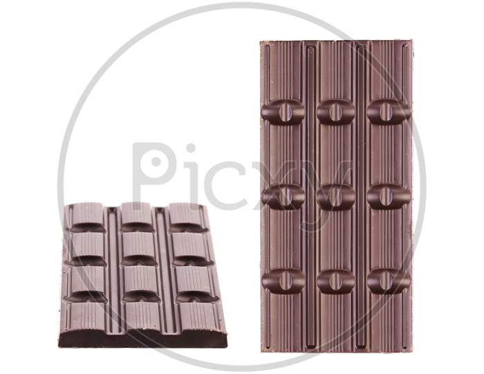 Two Dark Chocolate Bars. Isolated On A White Background.