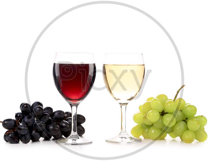 Wine And Grapes Composition. Isolated On A White Background.