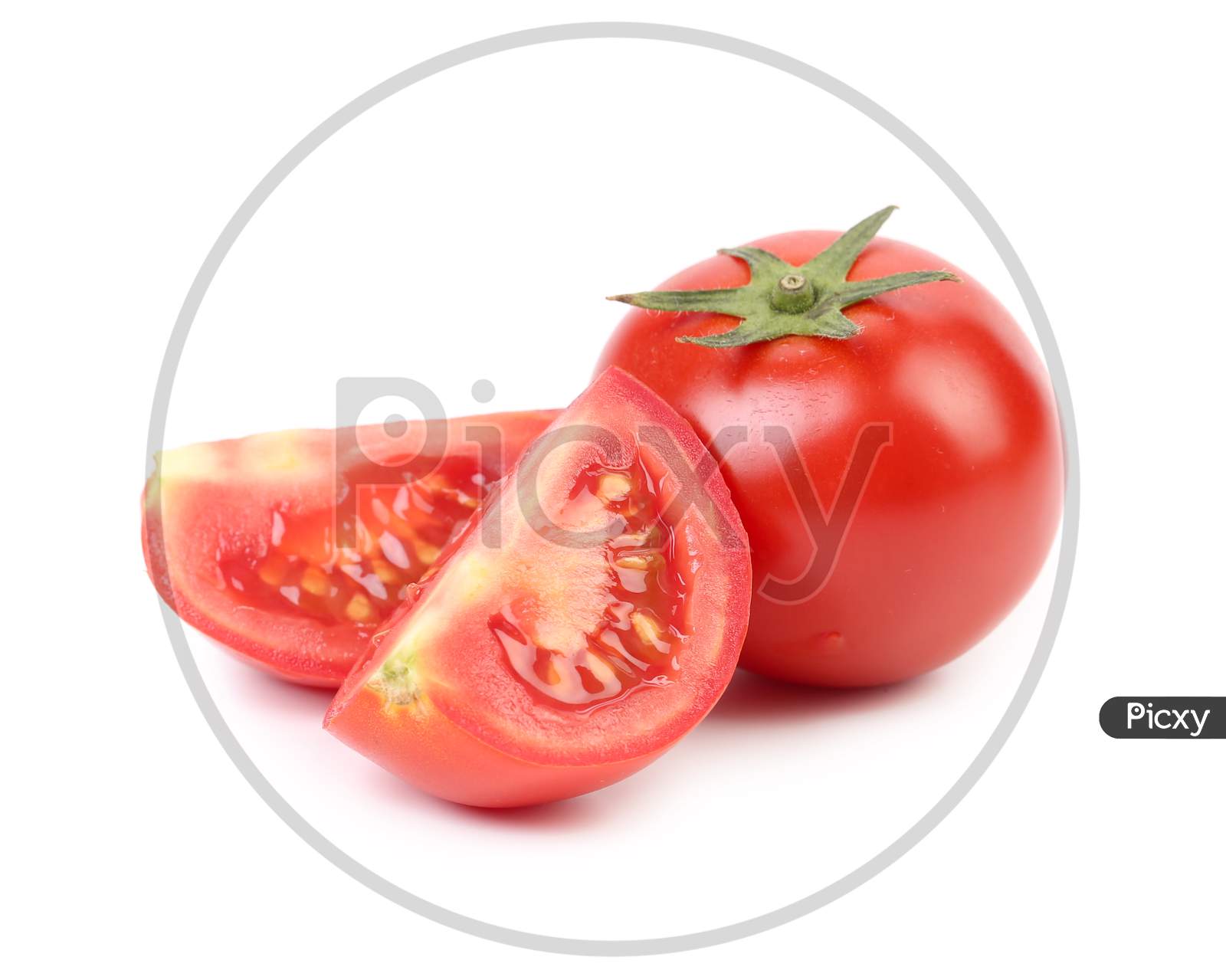 Fresh Tomato Whole And Segment. Isolated On A White Background.
