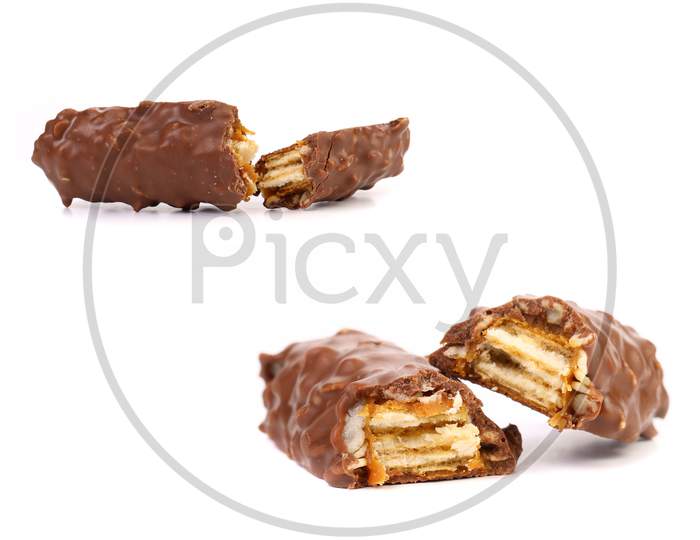 Broken Chocolate Bars. Isolated On A White Background.