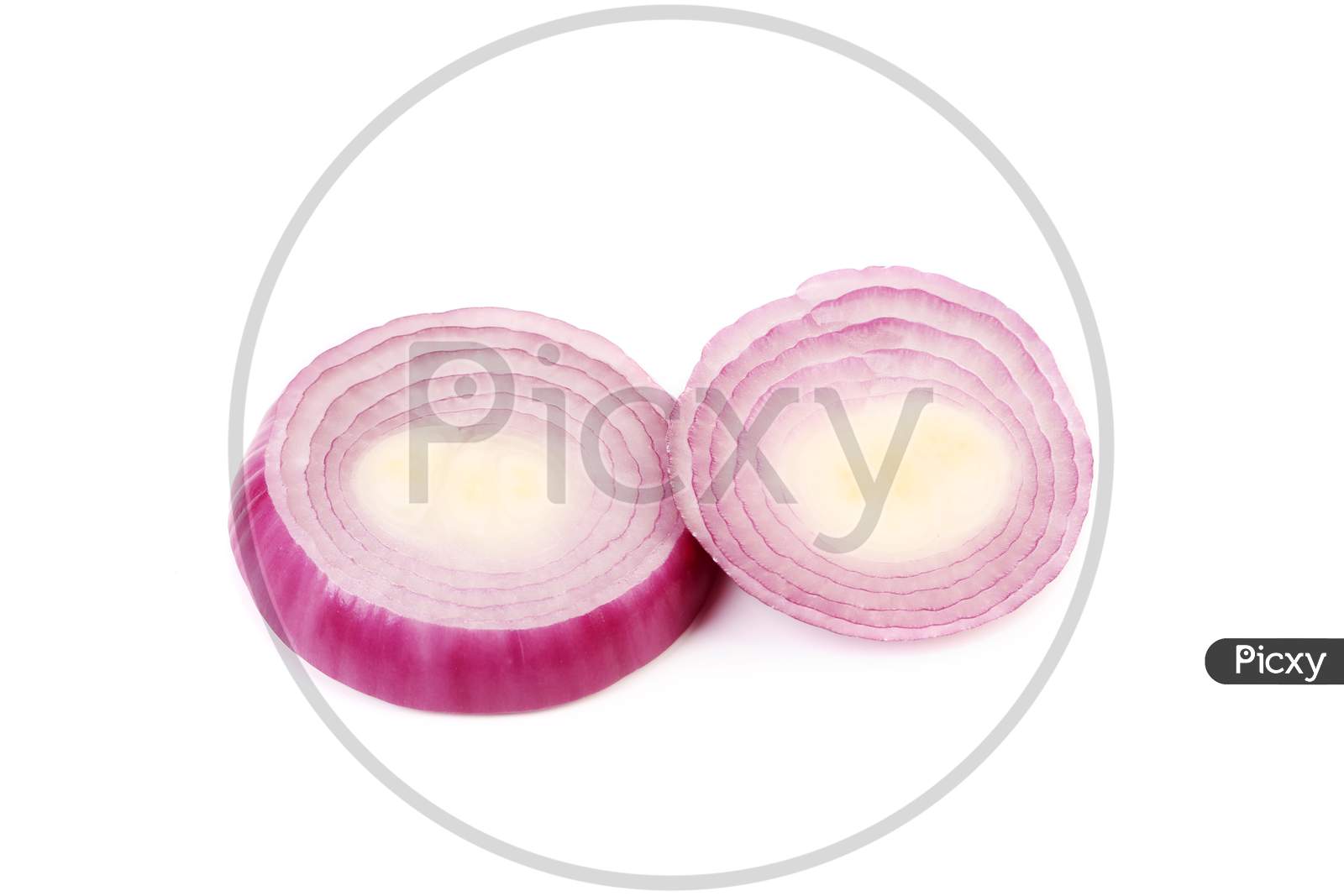 Close Up Of Violet Onion Rings. Isolated On A White Background.