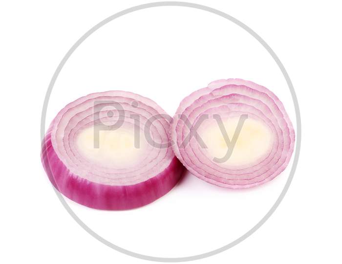 Close Up Of Violet Onion Rings. Isolated On A White Background.