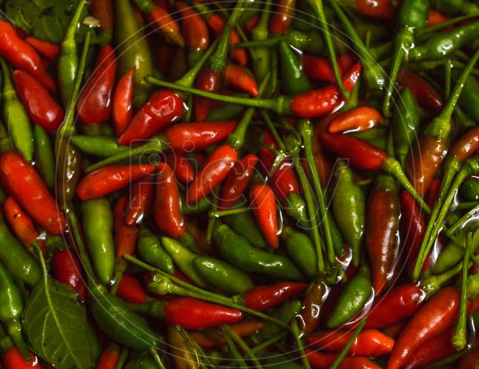 Red And Green Chilly Soaked In Water