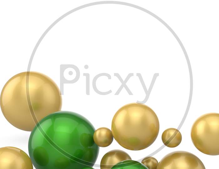 Abstract Background With Dynamic 3D Spheres. 3D Illustration Of Glossy Balls. Modern Trendy Banner Or Poster Design