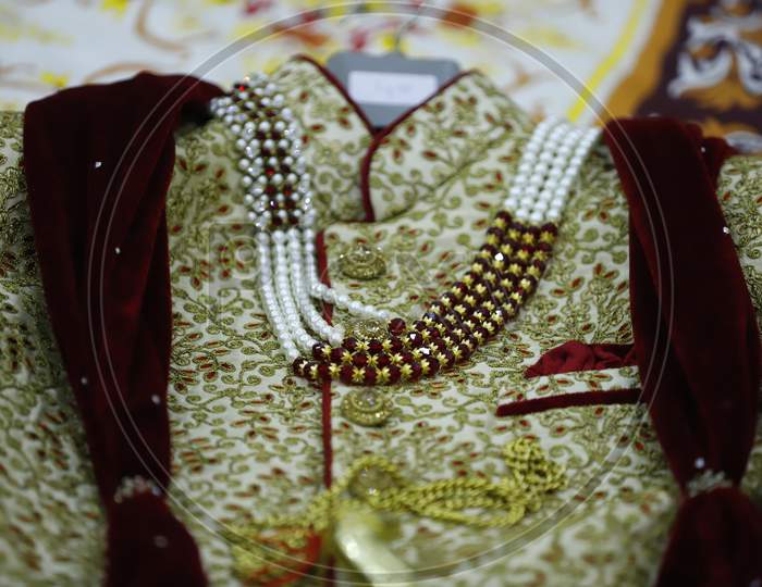 Closeup Of a Bridegroom Dress At a nIndian Wedding