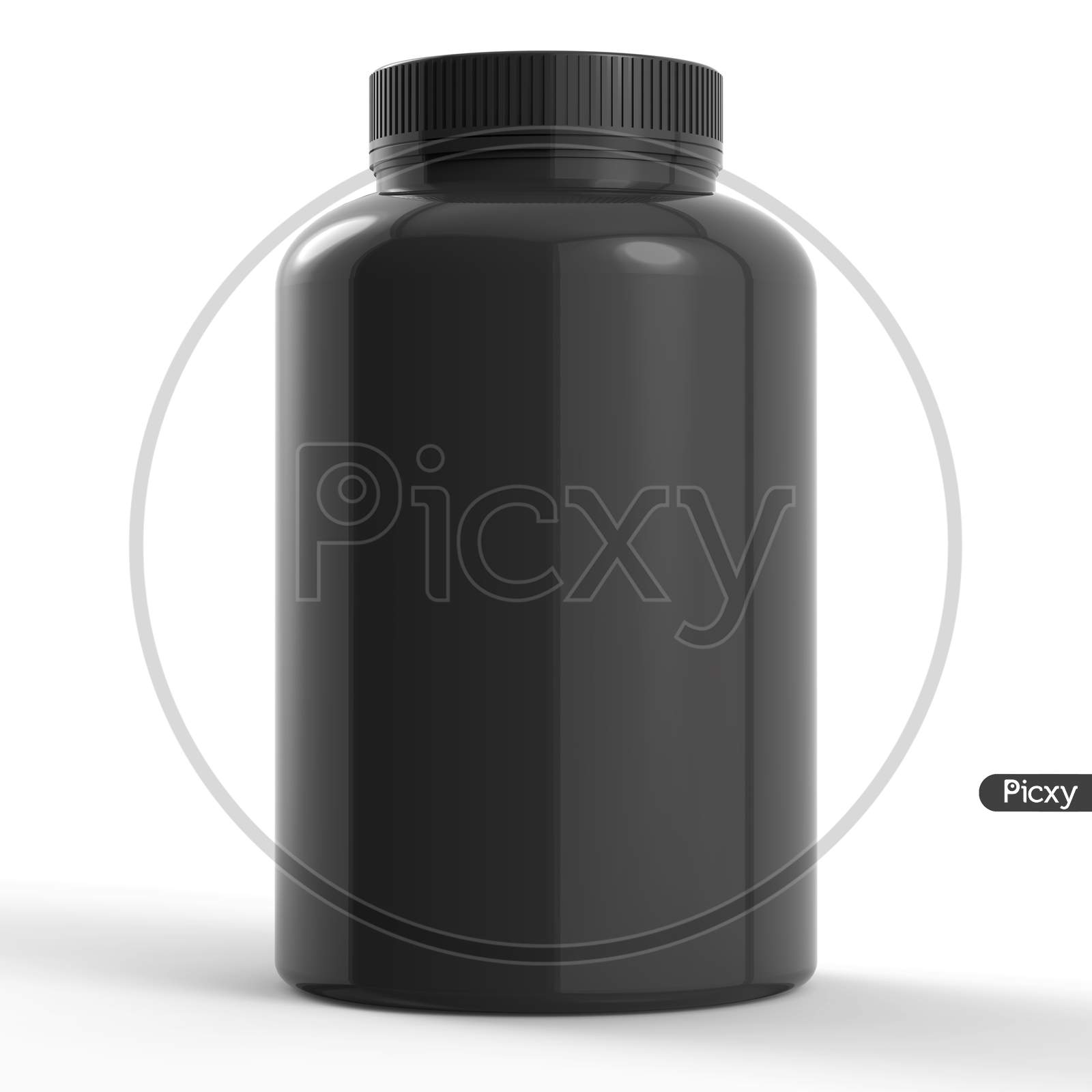 3D Illustration, Black Bottle Mock-Up On White Background