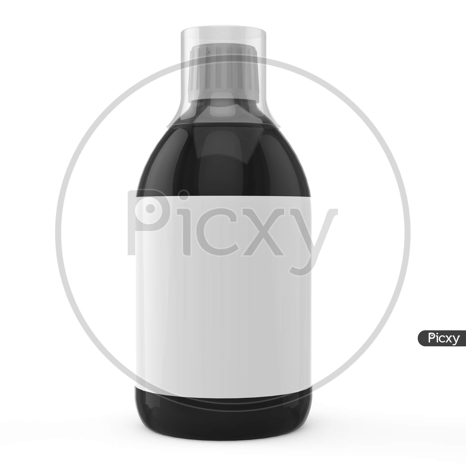 3D Illustration, Black Bottle Mock-Up On White Background
