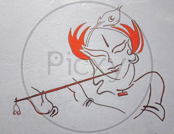 The Painting On The Wall Of House Is Lord Krishna