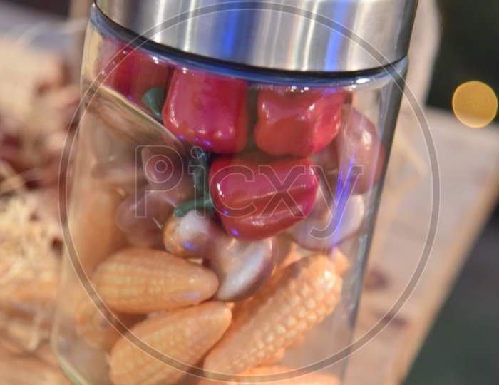 Artificial Fruits in a Jar