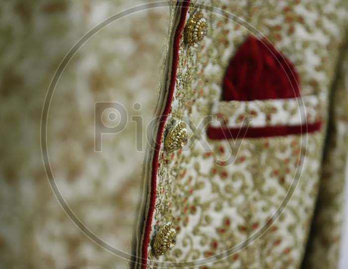Closeup Of a Bridegroom Dress At an Indian Wedding