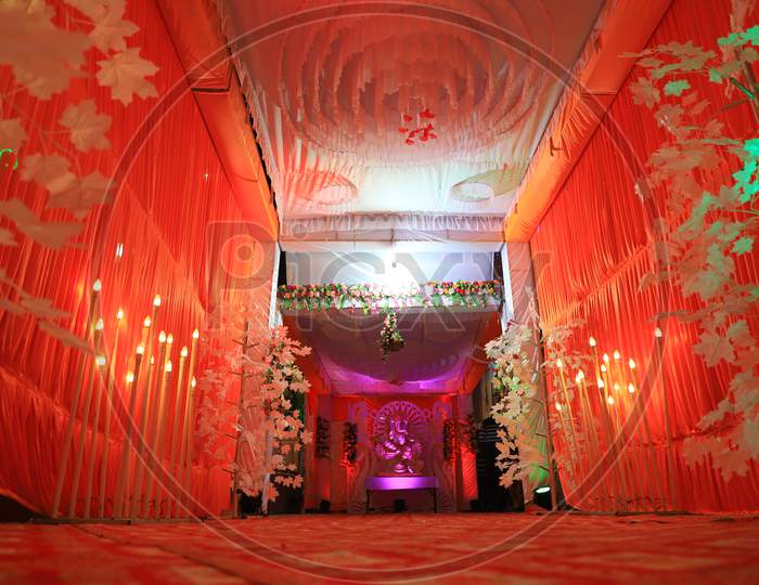 A wedding decoration in pink light