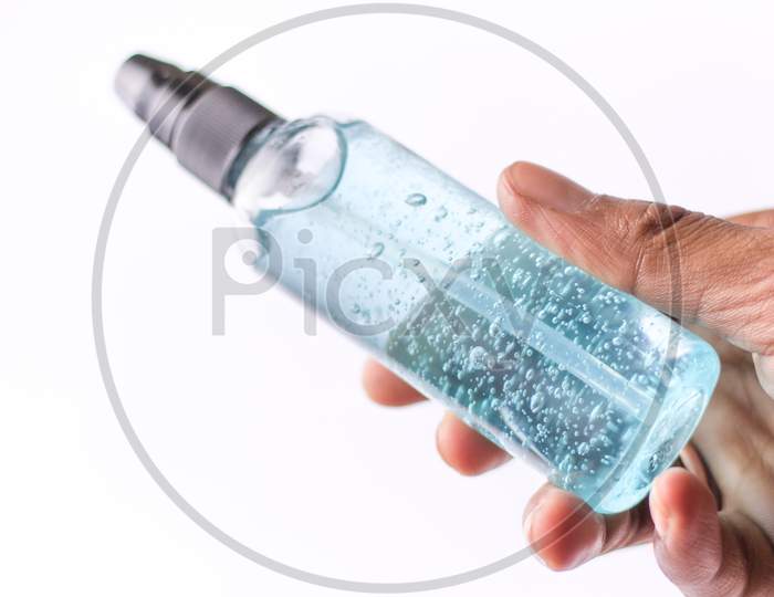 Hand sanitizer to get rid of coronavirus / COVID-19, anti- bacterial gel to remove bacteria from hand.