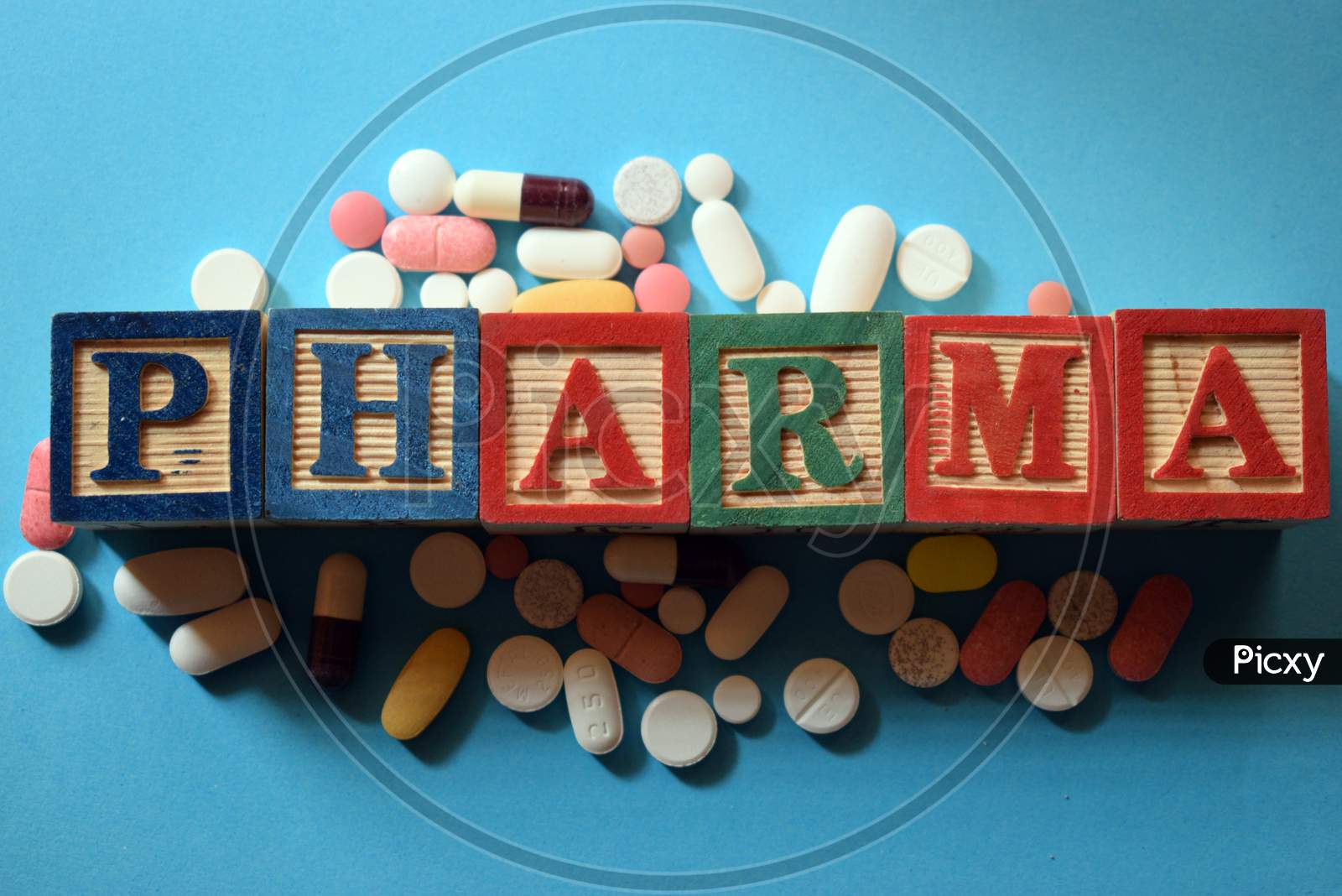 Pharma Text In Wooden Block