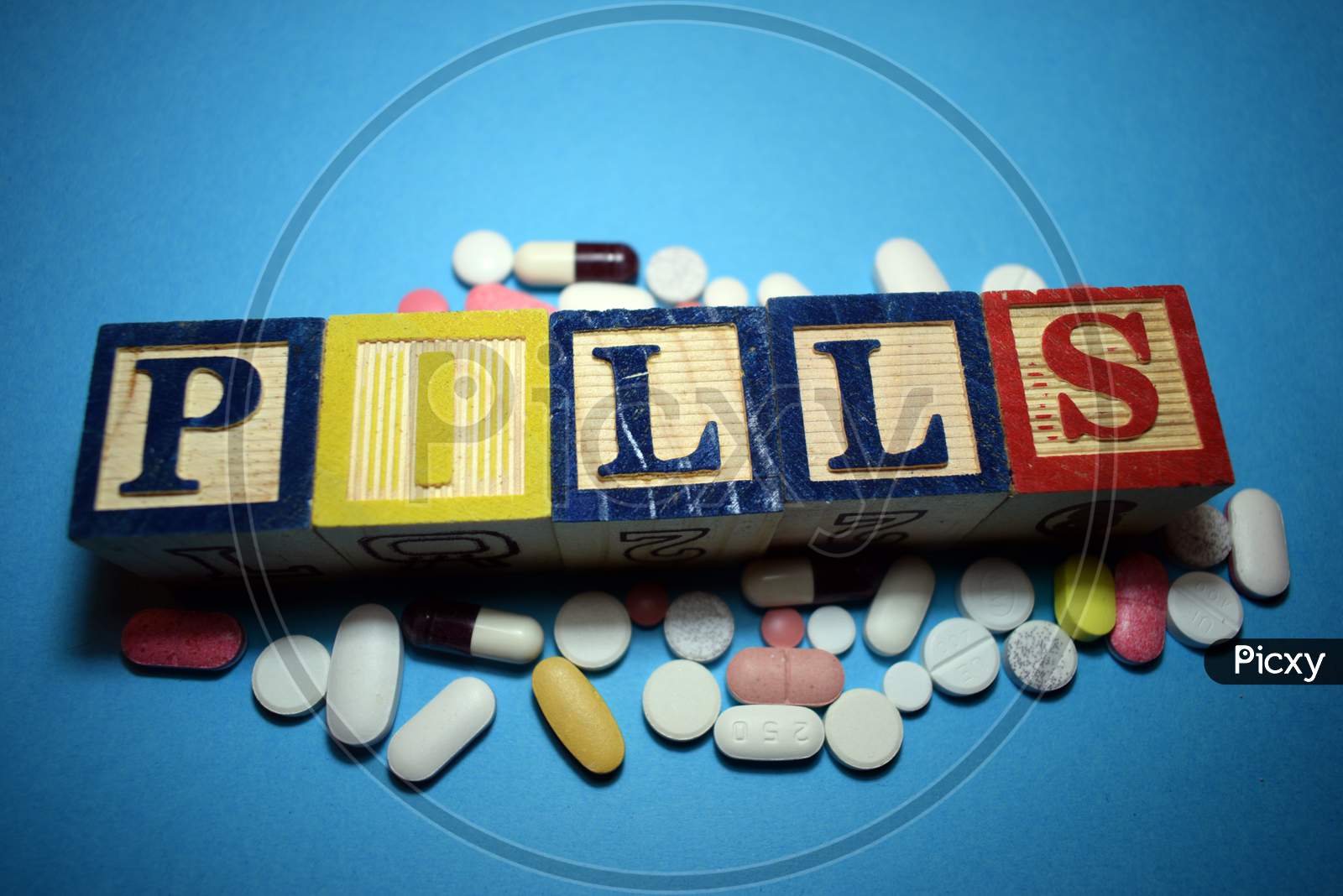 Pills Text In Wooden Block