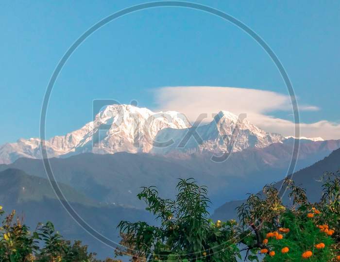 A beautiful machhapuchhre(Fish Tell) mountain with cleared sky of Pokhara Nepal. clicking at morning.