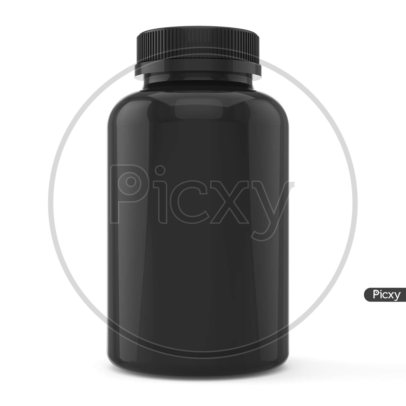 3D Illustration, Black Pills Bottle Mock-Up On White Background