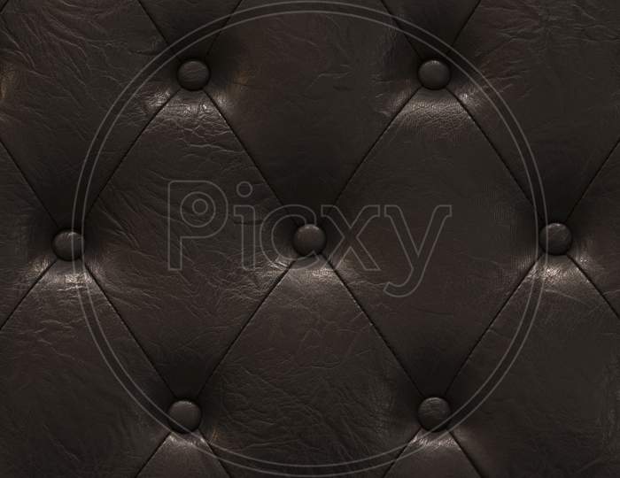 Highly Detailed Texture Of Black Vintage Padded Leather Cloth.