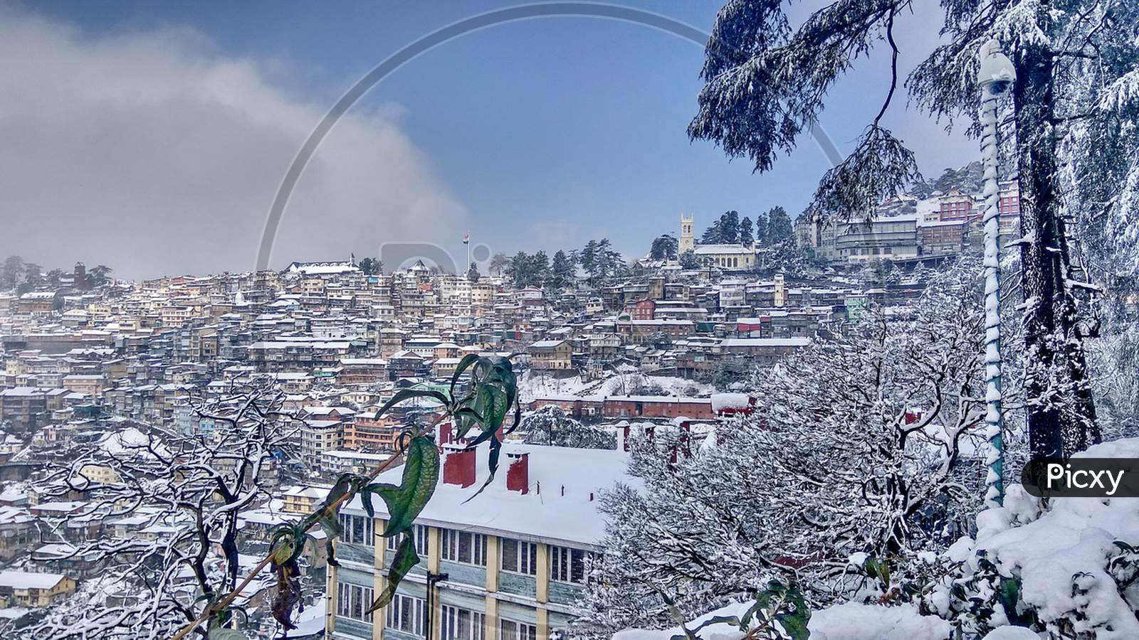 Beautiful ever view of Shimla city during winter season.