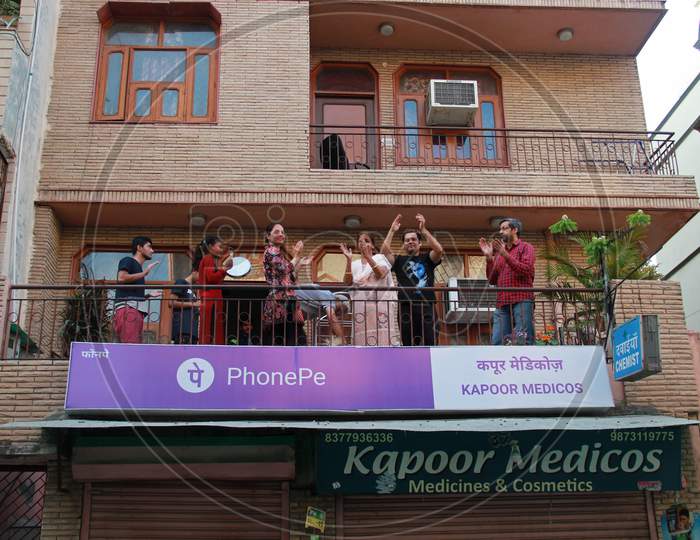Indian People Clapping And Making Sounds From House Balconies  After Self-imposed Quarantine As PM Narendra Modi Asked For Janata Curfew , Delhi