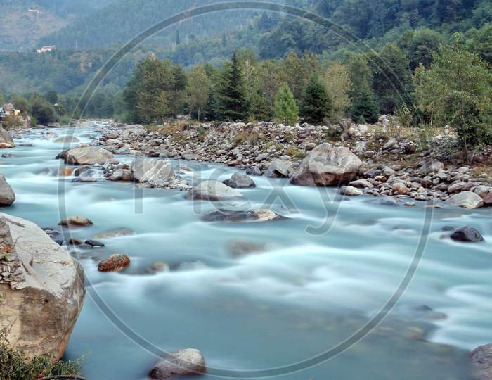 Close up view of beas river.