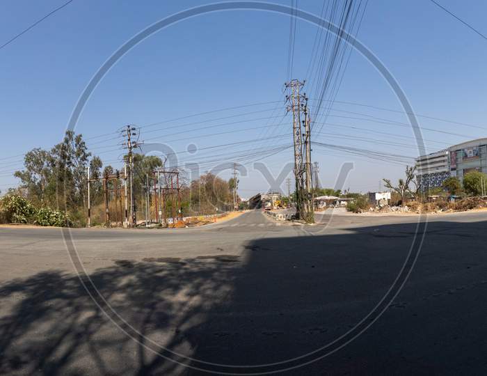 Janata Curfew ,Panoramic View Of  Deserted Roads at Botanical Garden Signal  in Hyderabad  As Indian Prime Minister Narendra Modi Called For a 14 Hour Janta  Curfew Or Self-imposed  Quarantine To Break The  Highly Contagious  COVID 19 Or Corona Virus Spread